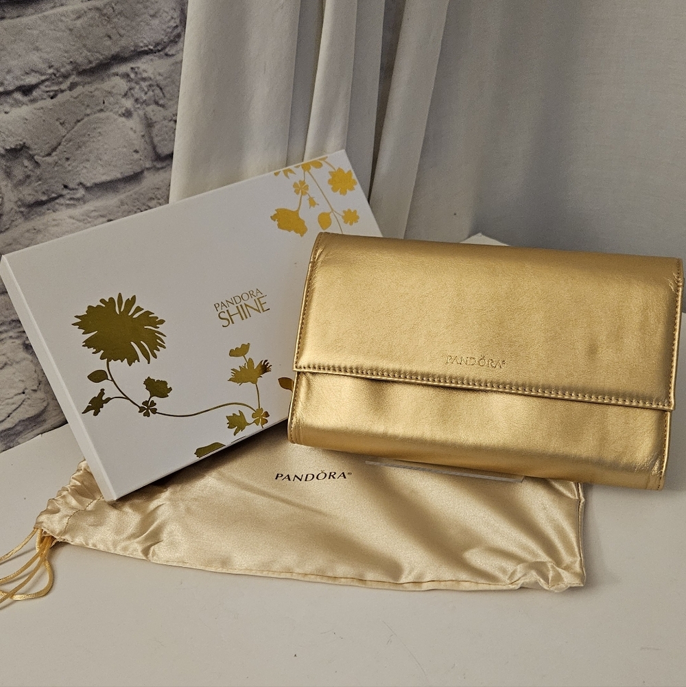 Pandora Gold Clutch with Box & Dust Bag
